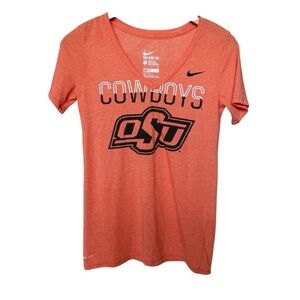 Nike Oklahoma State Cowboys Women's V-Neck T-Shirt Orange Size S Sporty DRI-FIT